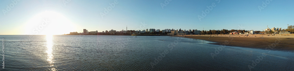 Wide view of Montevideo city skyline.