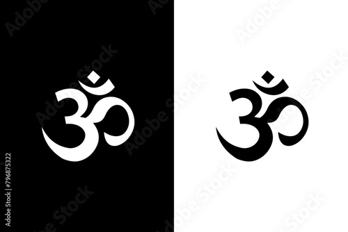 Ohm black and white Symbols. Om symbol. Buddhism symbol. Om vector symbol.