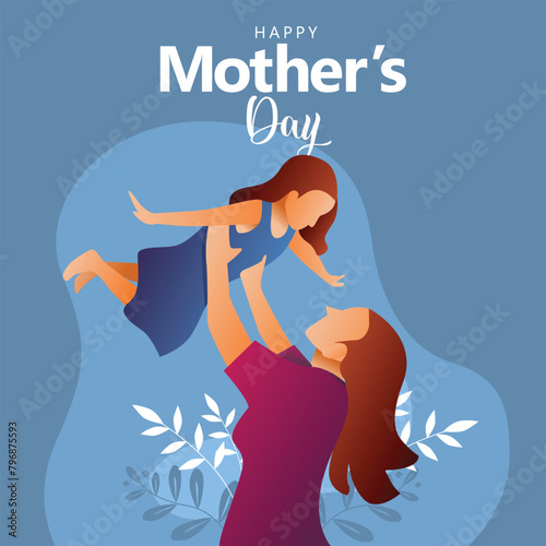 daughter on mother hands on blue background, happy international mothers day concept, can be use for card, poster, website, brochure. abstract vector illustration design