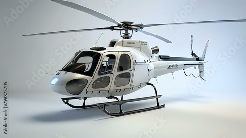 White and gray helicopter on a white background. The helicopter is sleek and modern, with a long, narrow body and a large, powerful engine.