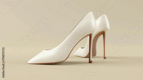 A pair of elegant white high heels. The shoes are made of smooth leather and feature a pointed toe and a stiletto heel.