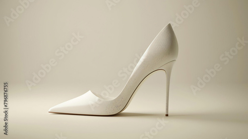 A sleek and stylish white stiletto heel. The perfect shoe for a night out on the town. With its simple design, this shoe is sure to be a hit. photo