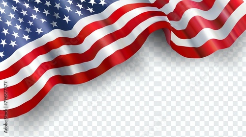 Waving American flag on transparent background. Vector illustration. photo