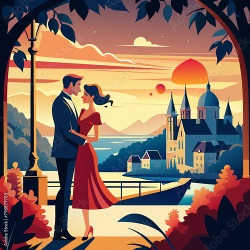 Beautiful Romatic Love Couple illustration  