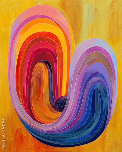 An abstract painting of rounded shapes with striped colors, illustration made with Generative Ai