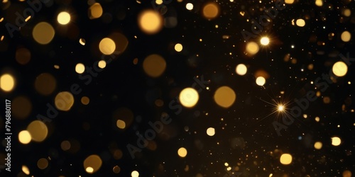 close-up of golden sparkles  reflecting a dazzling array of colorful lights on a black background.
