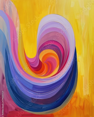 An abstract painting of rounded shapes with striped colors, illustration made with Generative Ai