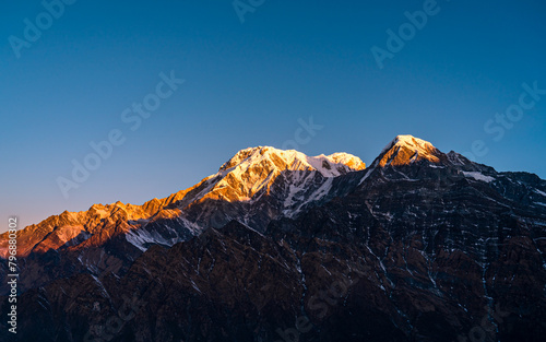 Sunrise over the mountain Annapurna range in Nepal. © gorkhe1980