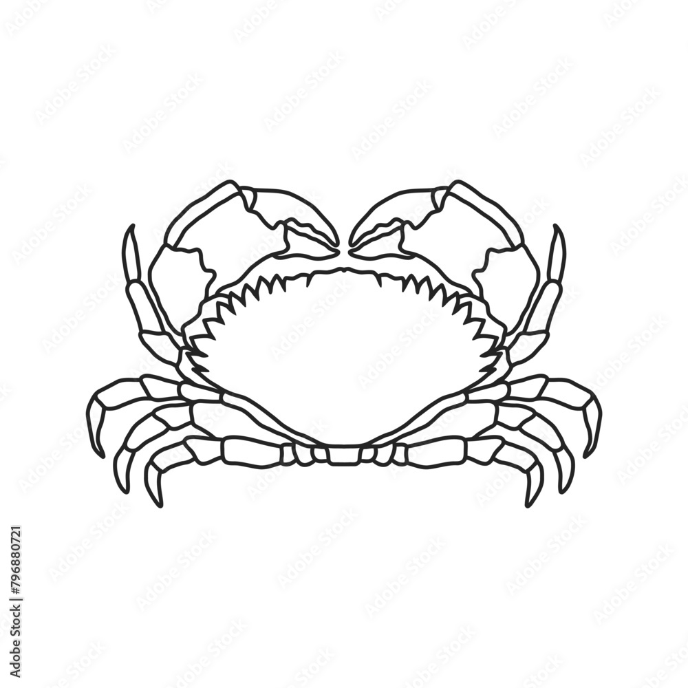 Fototapeta premium crab outline vector illustration. Seafood shop logo branding template for craft food packaging or restaurant design.