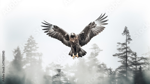 Double Exposure, white background, Eagle in front of a forest ~ Created using Generative AI