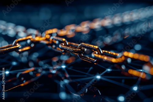 Digital representation of a blockchain network on a dark background. Concept Blockchain Network, Digital Representation, Dark Background