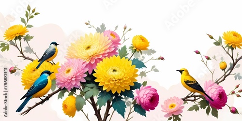 Birds with Flowers