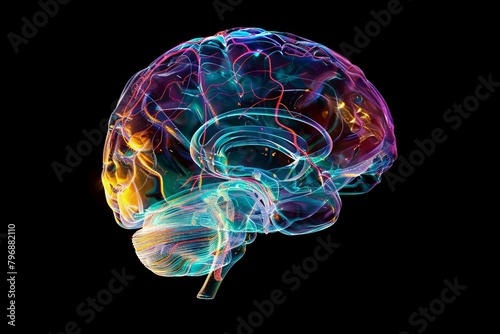 translucent human brain scan with colorful neural pathways medical 3d illustration