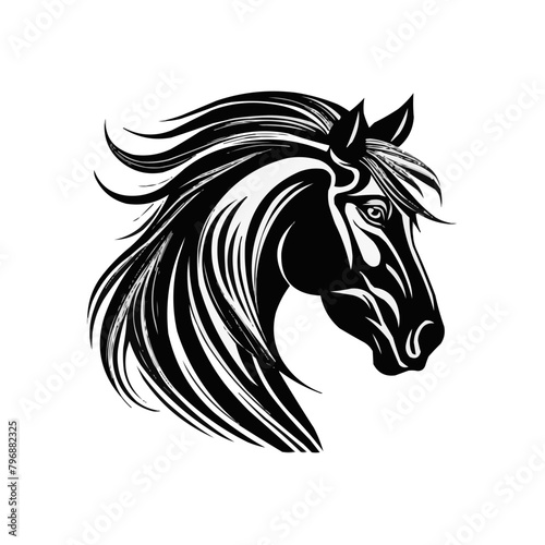 horse head vector illustration   Hairy horse head silhouette svg