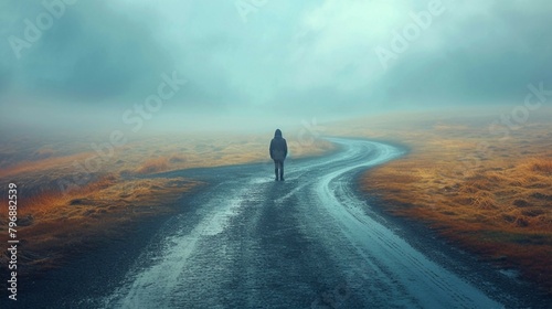 A person at a crossroads, pondering their next steps. AI generate illustration photo