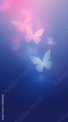 Abstract blurred gradient illustration butterflies purple blue pink.