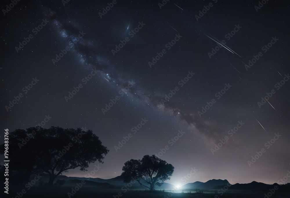 Beautiful Meteor shower in the dark sky at night background Shiny of shooting star from space landsc Beautiful Meteor shower in the dark sky at night background Shiny of shooting star from space landsc