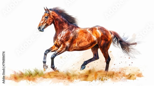 Adorable Horse Trotting on White Background Generative AI