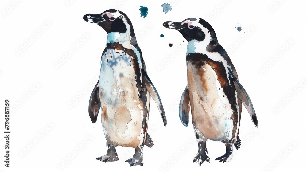 Obraz premium Adorable Penguins on White Background Generative AI