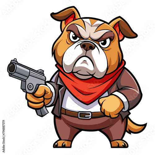 Stylized Pitbull Dog holding a submachine gun, exuding a sense of power and readiness