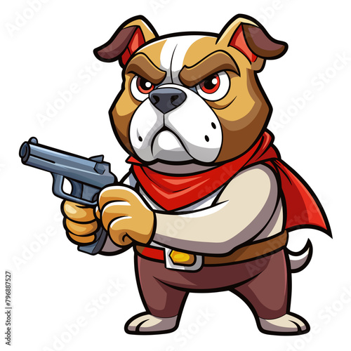 Stylized Pitbull Dog holding a submachine gun, exuding a sense of power and readiness