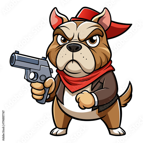 Stylized Pitbull Dog holding a submachine gun, exuding a sense of power and readiness