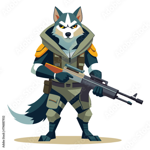 Stylized Pitbull Dog holding a submachine gun, exuding a sense of power and readiness