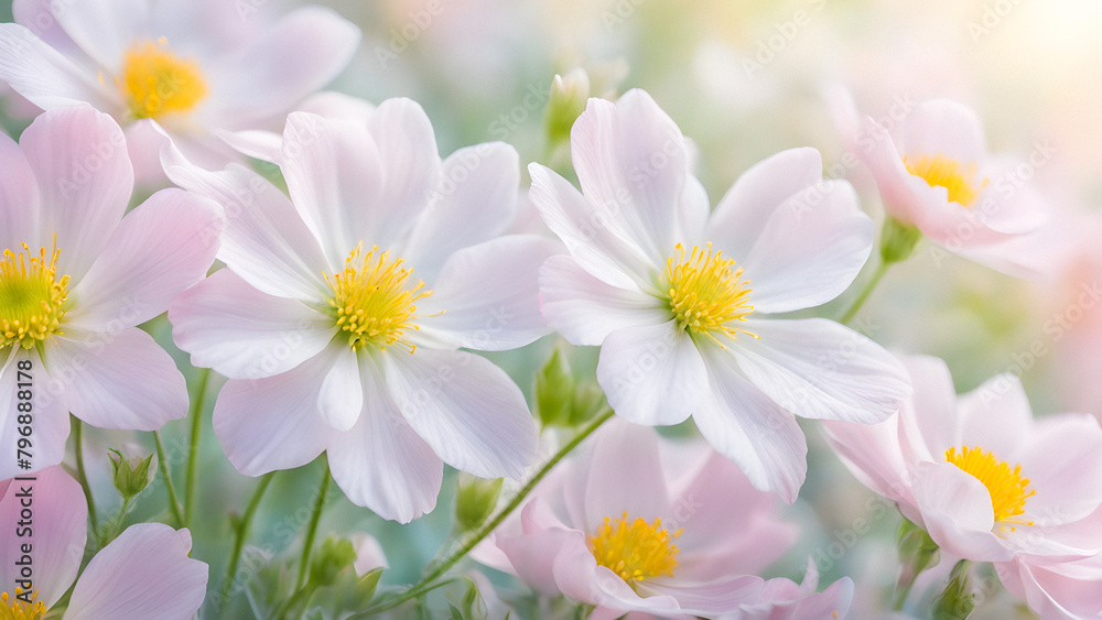 Love in Bloom: Blurry Pastel Flowers Whisper a Romantic Symphony. generative AI