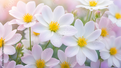 Dreamy Bloom: Soft Pastel Flowers in a Blurred Romantic Embrace. generative AI
