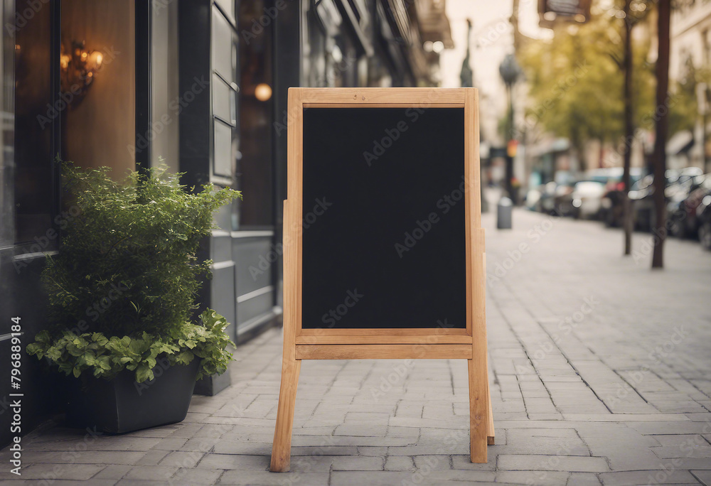 Empty menu board in front of the entrance restaurant or coffee cafe background for blank mock up vintage billboard