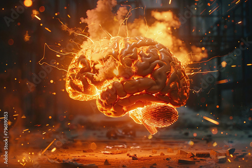 Wallpaper Mural Brain on fire. Brain explosion with fire, sparks and smoke. Concept of degenerative cognitive brain diseases. Treatment of brain powers. Migraine, headache. Torontodigital.ca