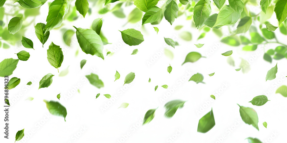 green leaves falling down of plum tree or tea isolated on white background