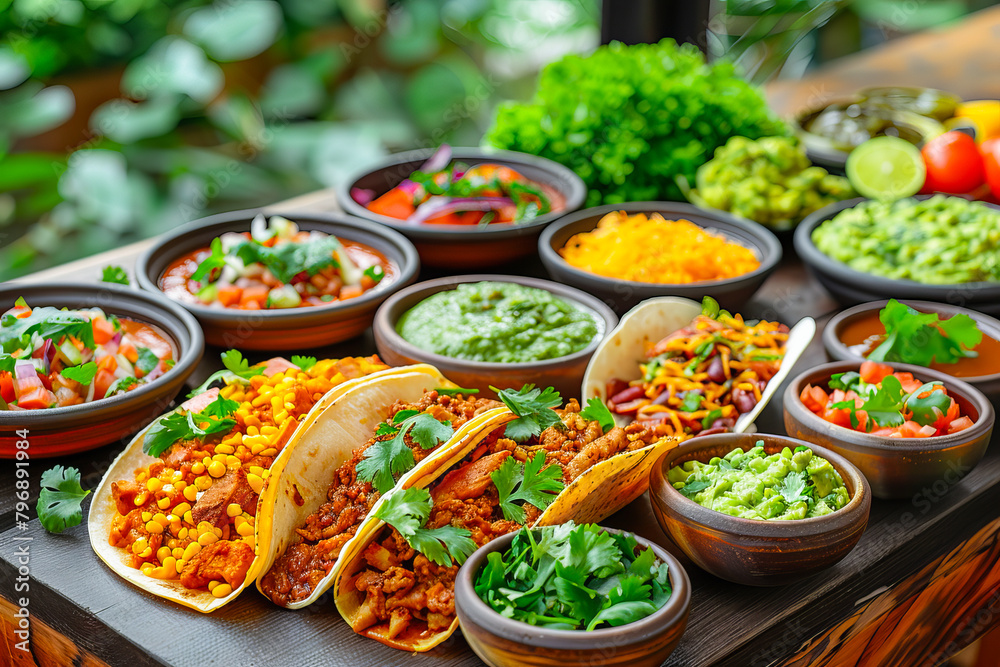 Traditional mexican feast on rustic wood table Traditional mexican feast on rustic wood table