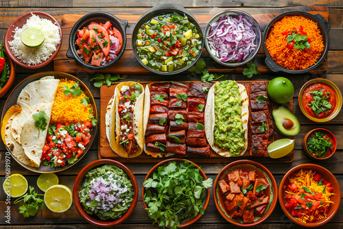 Colorful traditional mexican feast on rustic table