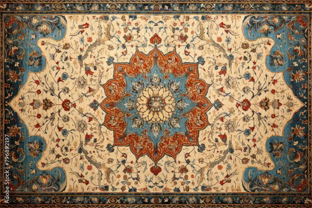 Medieval Persian painting art of Persian rug pattern backgrounds tapestry accessories.