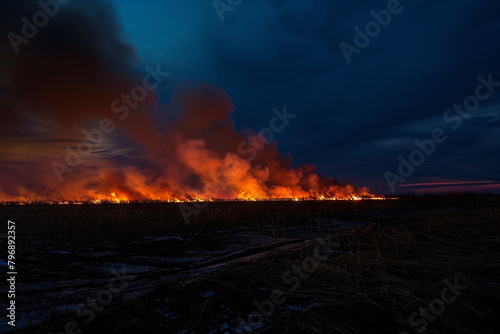 A controlled fire burns brightly in the distance © Eun Woo Ai