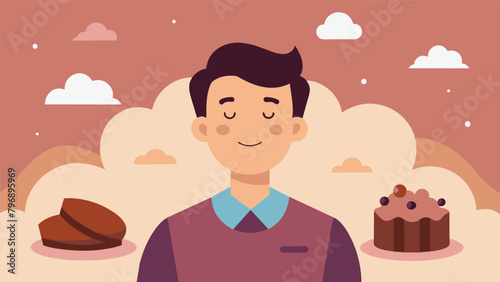 With a peaceful expression and a satisfied sigh the man finishes his chocolate tasting feeling grateful for the moment of mindful indulgence in his.