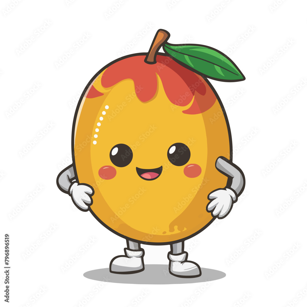 Kawaii Chibi Style Cartoon Mango Fruit Character - Funny Food Illustration vector eps 10 Format
