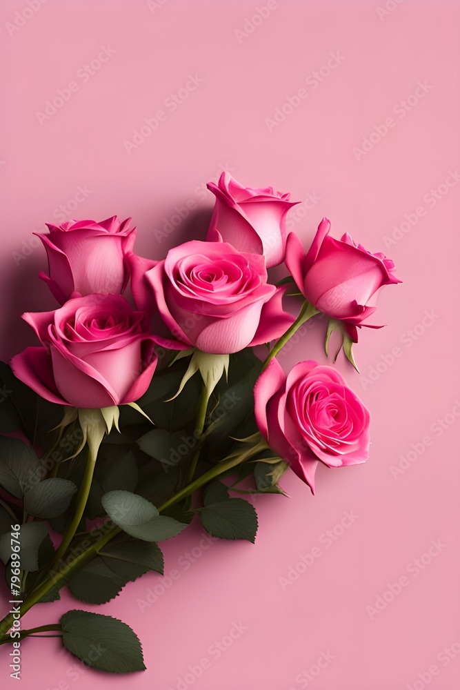 Vibrant pink roses arranged on a background with the copy space blank area for text writing
Vibrant pink roses arranged on a background with the copy space blank area for text writing