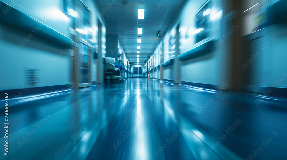 Dynamic Corridor: Blurred Hospital or Clinic Background, Conveying Activity and Movement