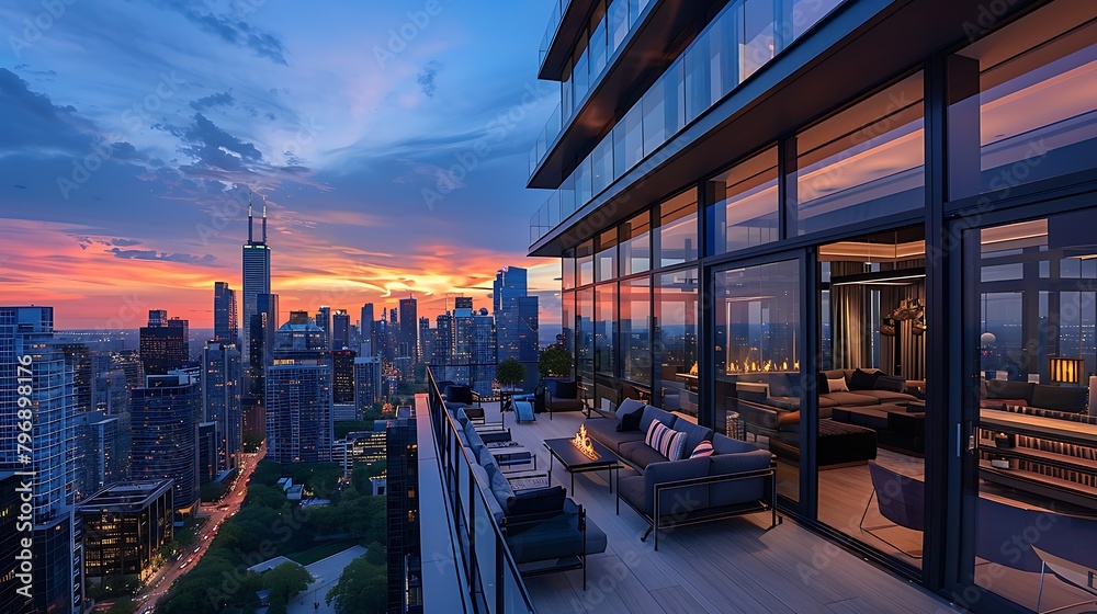 In the heart of a bustling metropolis, a penthouse retreat offers panoramic views of the skyline below, its modern interiors and state-of-the-art amenities a haven for urban sophisticates.