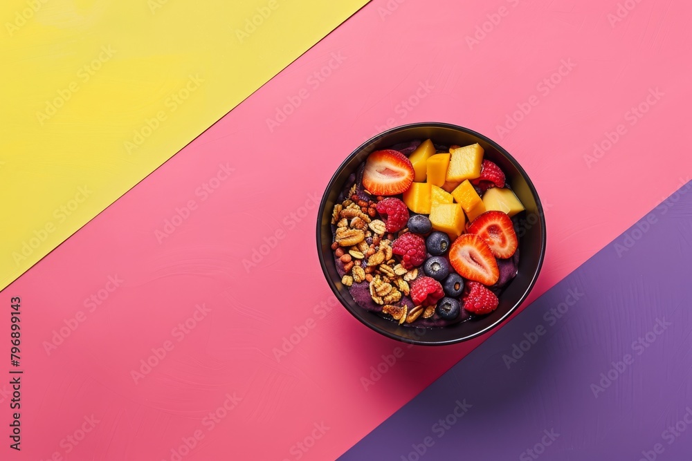 Bright kitchen staple in a vibrant colorful breakfast with vegan nuts, fruity dietary staple, and many colored almond approved meal.