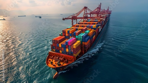 Container Cargo Ship: Essential for Global Trade Import-Export Logistics and Transportation at Port. Concept Container Cargo Ship, Global Trade, Import-Export Logistics, Transportation, Port