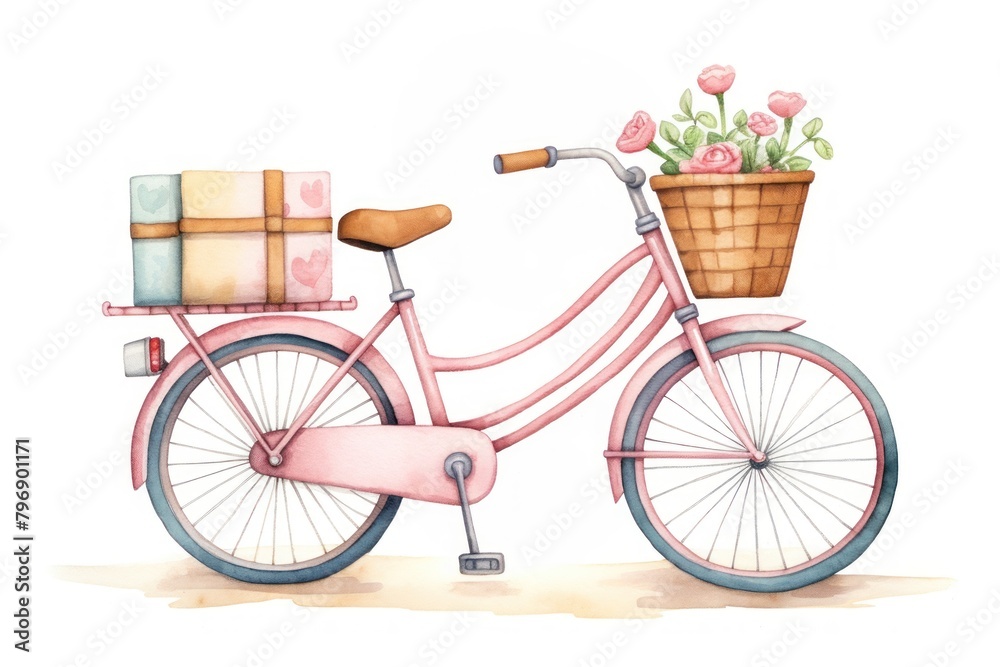 Cute bicycle delivery box vehicle wheel transportation.