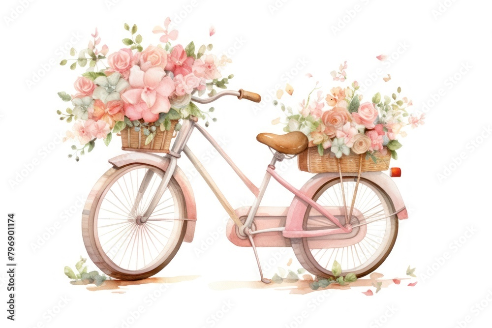 Cute bicycle delivery flowers vehicle wheel plant.