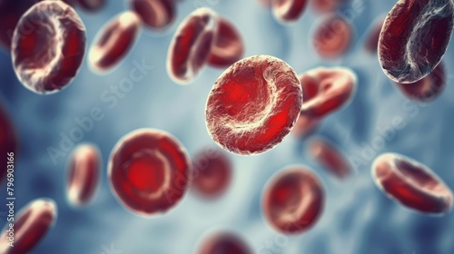  A group of red blood cells in a vein's blood vessel