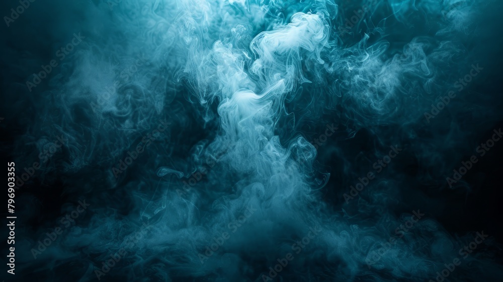   A blue-and-white smoke texture, positioned centrally against a dark blue and black backdrop, is illuminated by a white light situated atop the smoky expanse