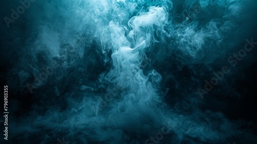  A blue-and-white smoke texture, positioned centrally against a dark blue and black backdrop, is illuminated by a white light situated atop the smoky expanse