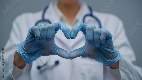 Doctor making heart shape gesture with hands in human body art display photo