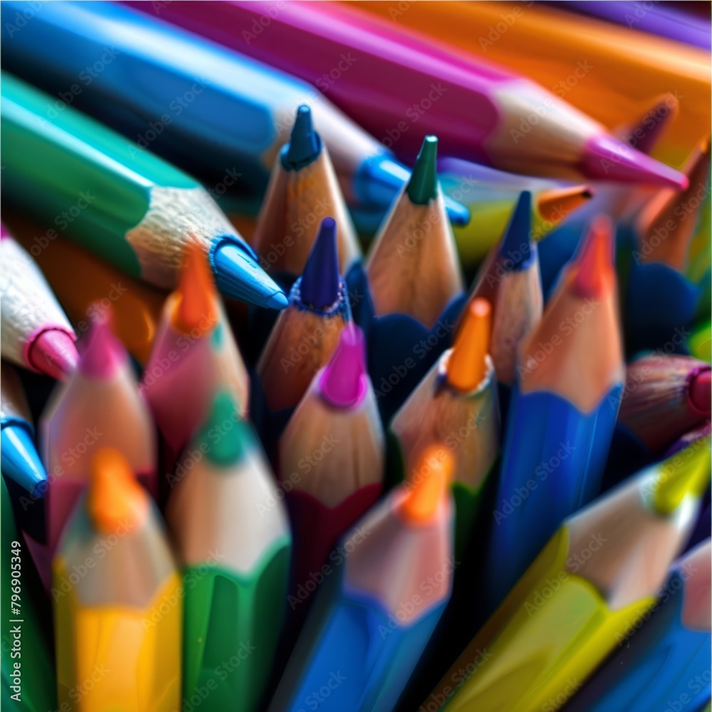 A collection of colored pencils aligned on a stack